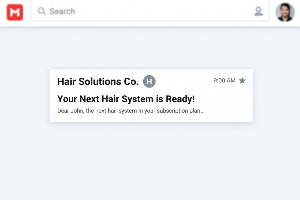 Just change the text for "Deal John, the next hair system in your subscription plan...."