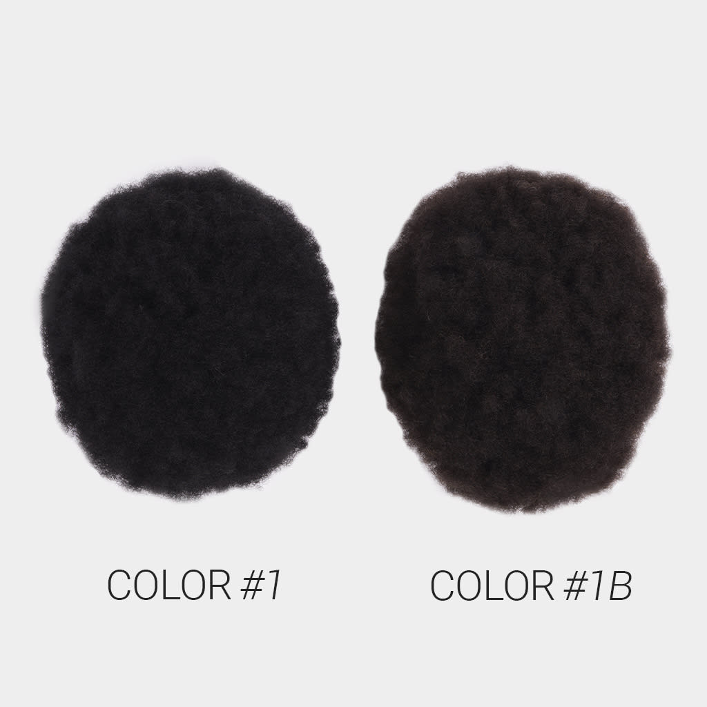 Close-up of Afro Skin hair system thin skin base and afro curl texture