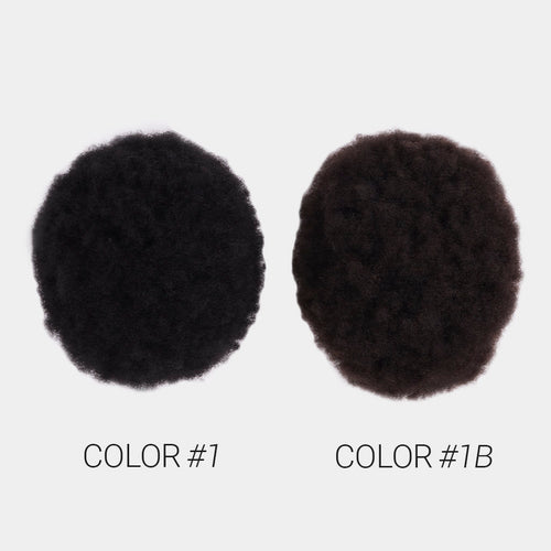 Close-up of Afro Skin hair system thin skin base and afro curl texture