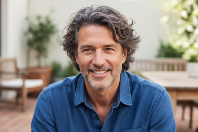 the man is in a more natural setup looking more casual